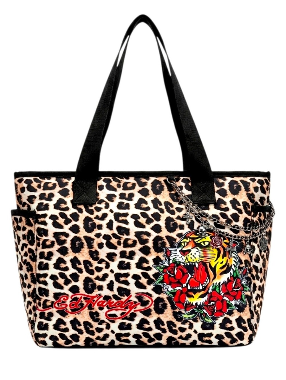 ED HARDY Roaring Tiger Insulated Tote Bag LEOPARD PRINT Travel Makeup CarryAll